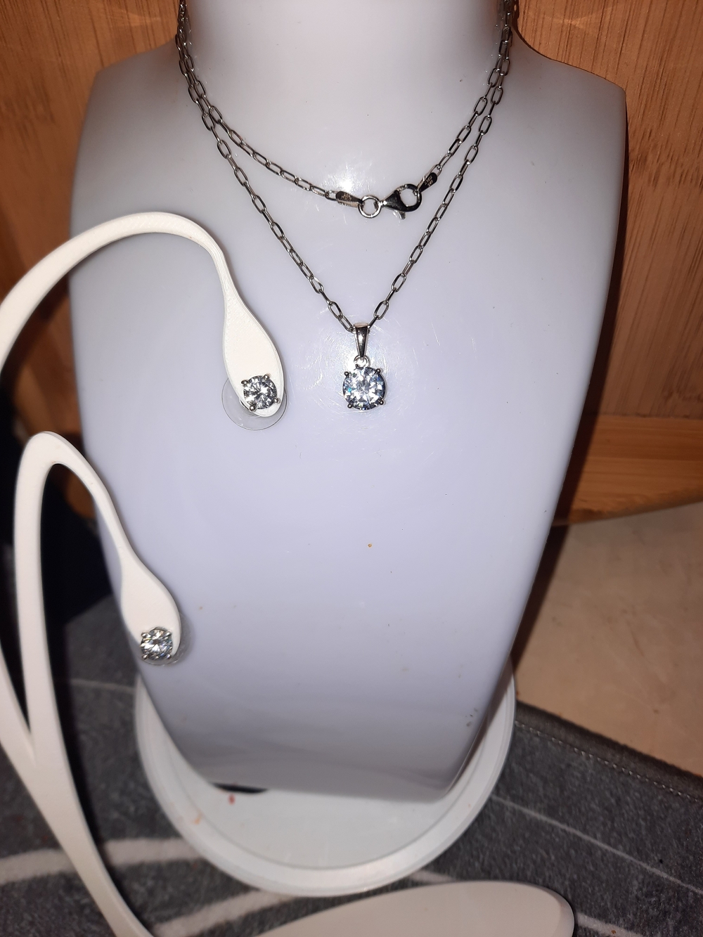 Tiffany Set Sterling Silver 3.5CTTW CZ Pendant Necklace Stud Earrings Set
